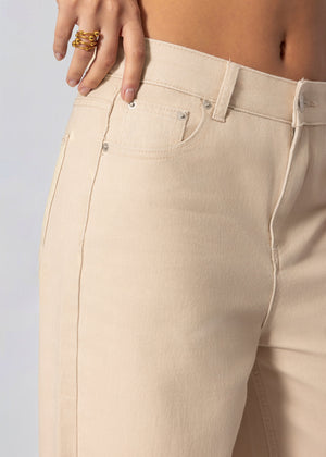 Highwaist Baumwoll-Hose mit weitem Bein - beige