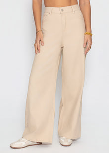 Highwaist Baumwoll-Hose mit weitem Bein - beige