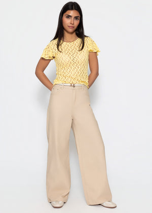 Highwaist Baumwoll-Hose mit weitem Bein - beige