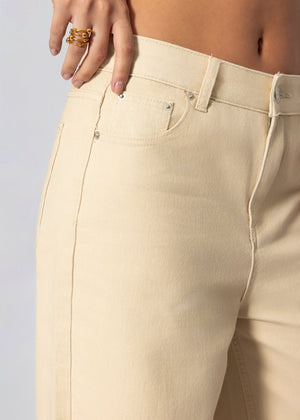 Highwaist Baumwoll-Hose mit weitem Bein - beige