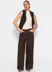 Highwaist Baumwoll-Hose mit weitem Bein - braun