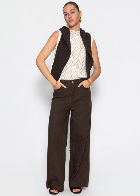 Highwaist Baumwoll-Hose mit weitem Bein - braun by SASSYCLASSY