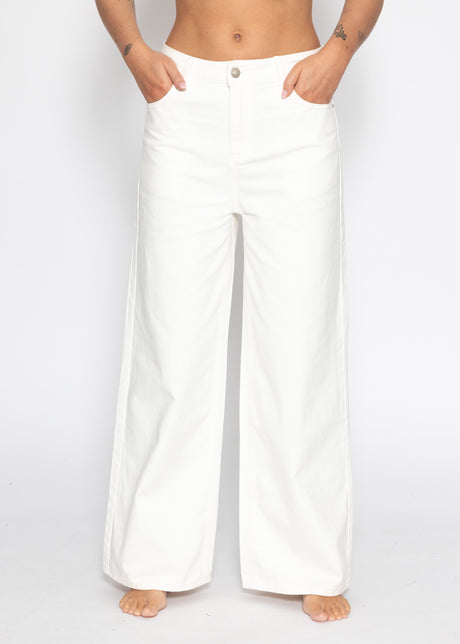 Highwaist Baumwoll-Hose mit weitem Bein - offwhite von SASSYCLASSY