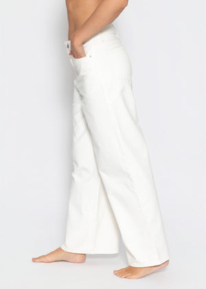 Highwaist Baumwoll-Hose mit weitem Bein - offwhite