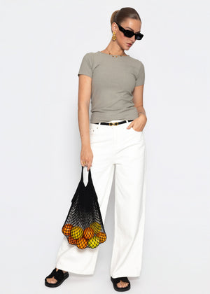 Highwaist Baumwoll-Hose mit weitem Bein - offwhite
