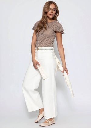 Highwaist Baumwoll-Hose mit weitem Bein - offwhite
