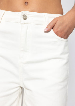 Highwaist Baumwoll-Hose mit weitem Bein - offwhite