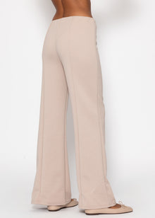 Highwaist Hose mit geradem Bein und Ziernaht - beige