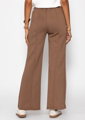 Highwaist pants with straight leg and decorative stitching - brown