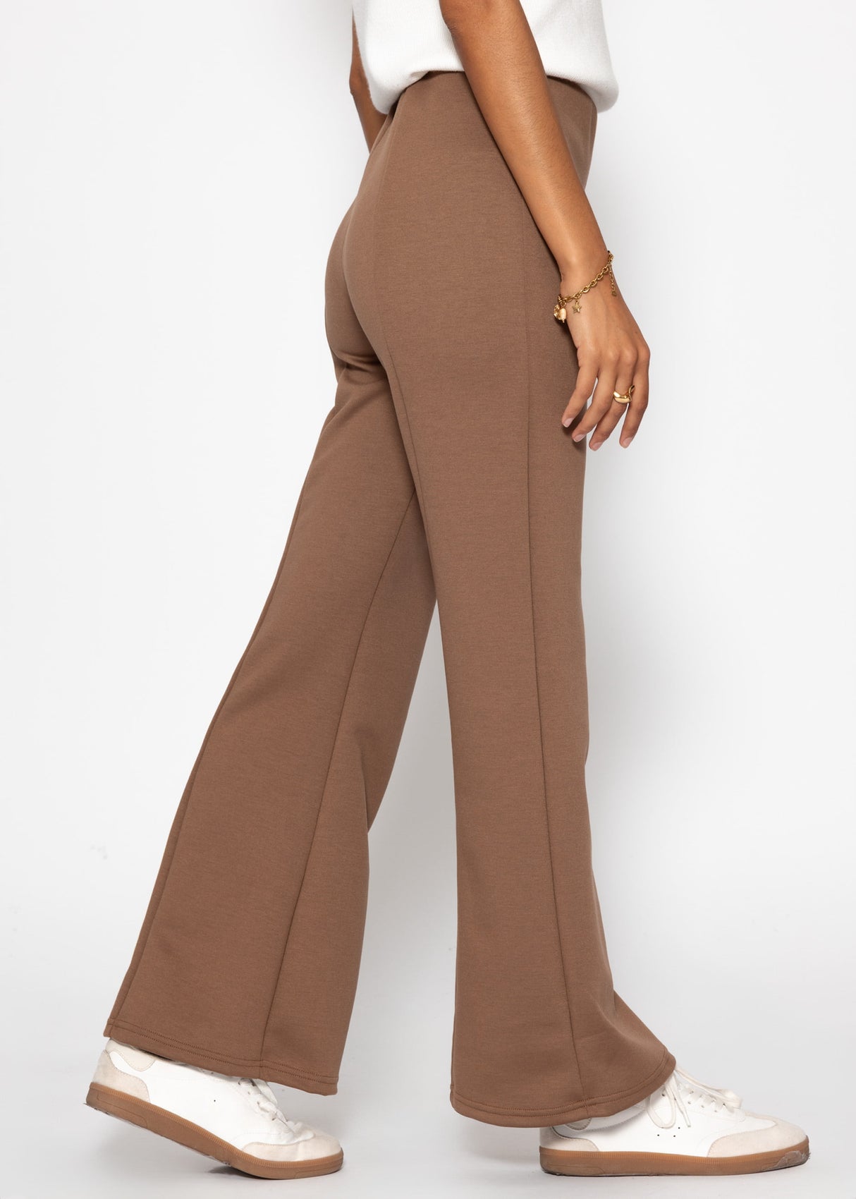 Highwaist pants with straight leg and decorative stitching - brown
