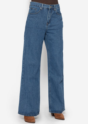 High-waisted jeans with diagonal zipper - blue