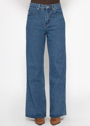 High-waisted jeans with diagonal zipper - blue