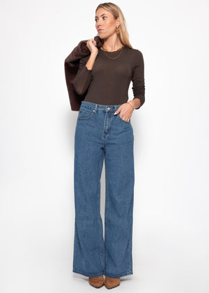 High-waisted jeans with diagonal zipper - blue