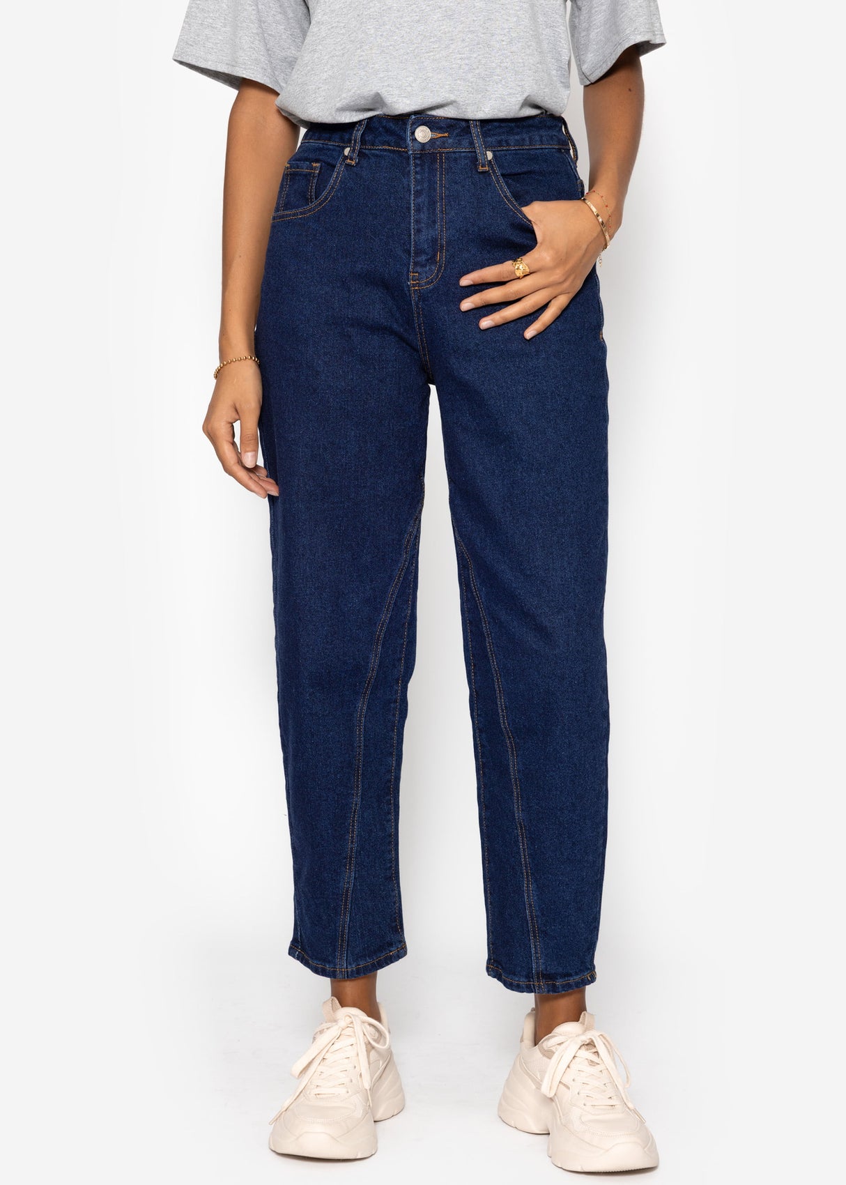 Highwaist jeans with decorative seam - dark blue