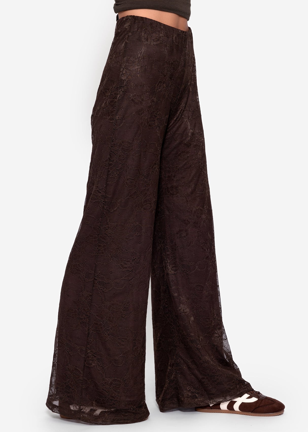 Hose aus Spitze mit weitem Bein - braun