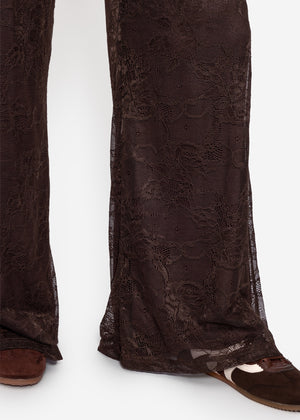 Hose aus Spitze mit weitem Bein - braun