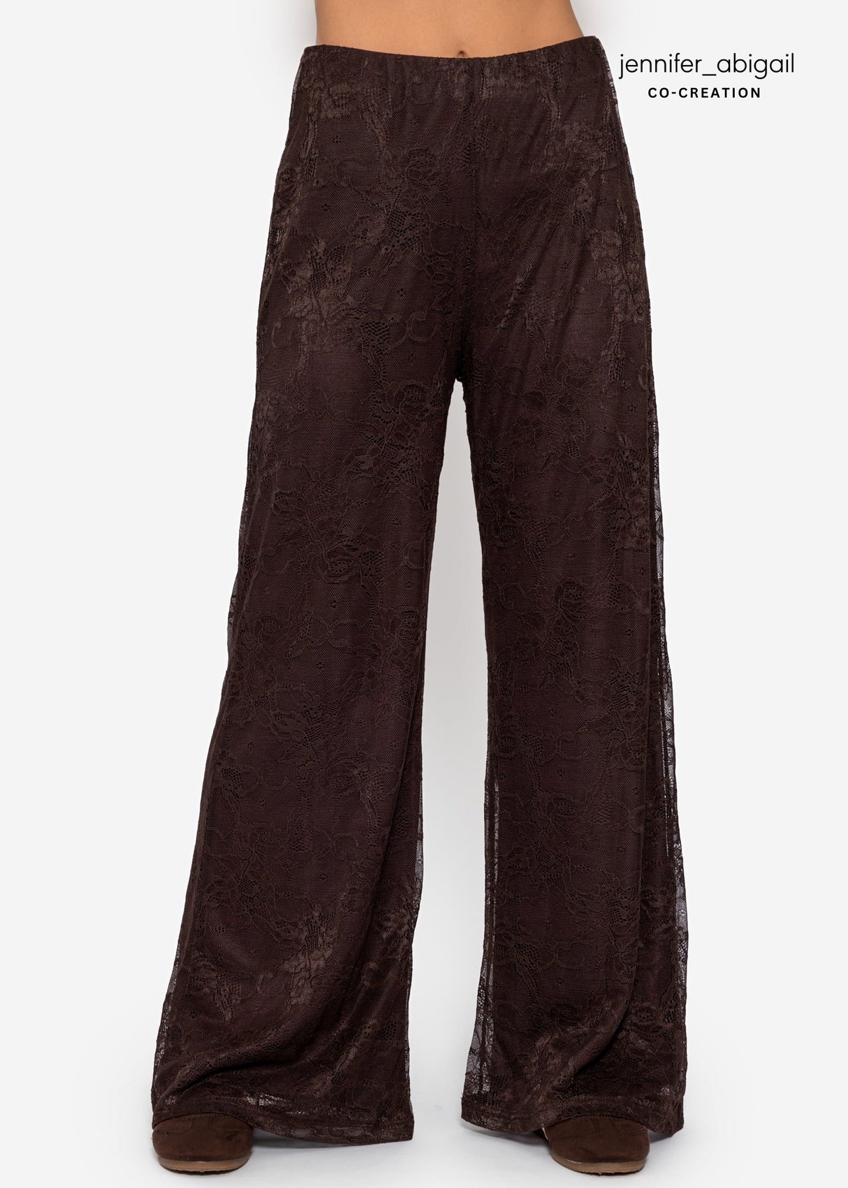Hose aus Spitze mit weitem Bein - braun
