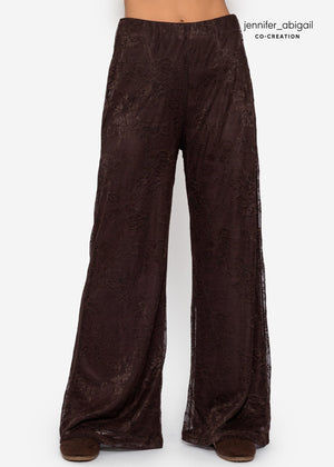 Hose aus Spitze mit weitem Bein - braun