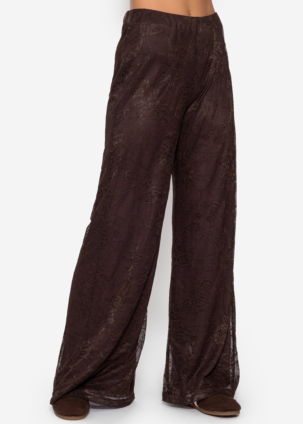 Hose aus Spitze mit weitem Bein - braun