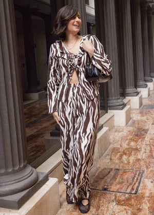 Viscose trousers with zebra print - brown