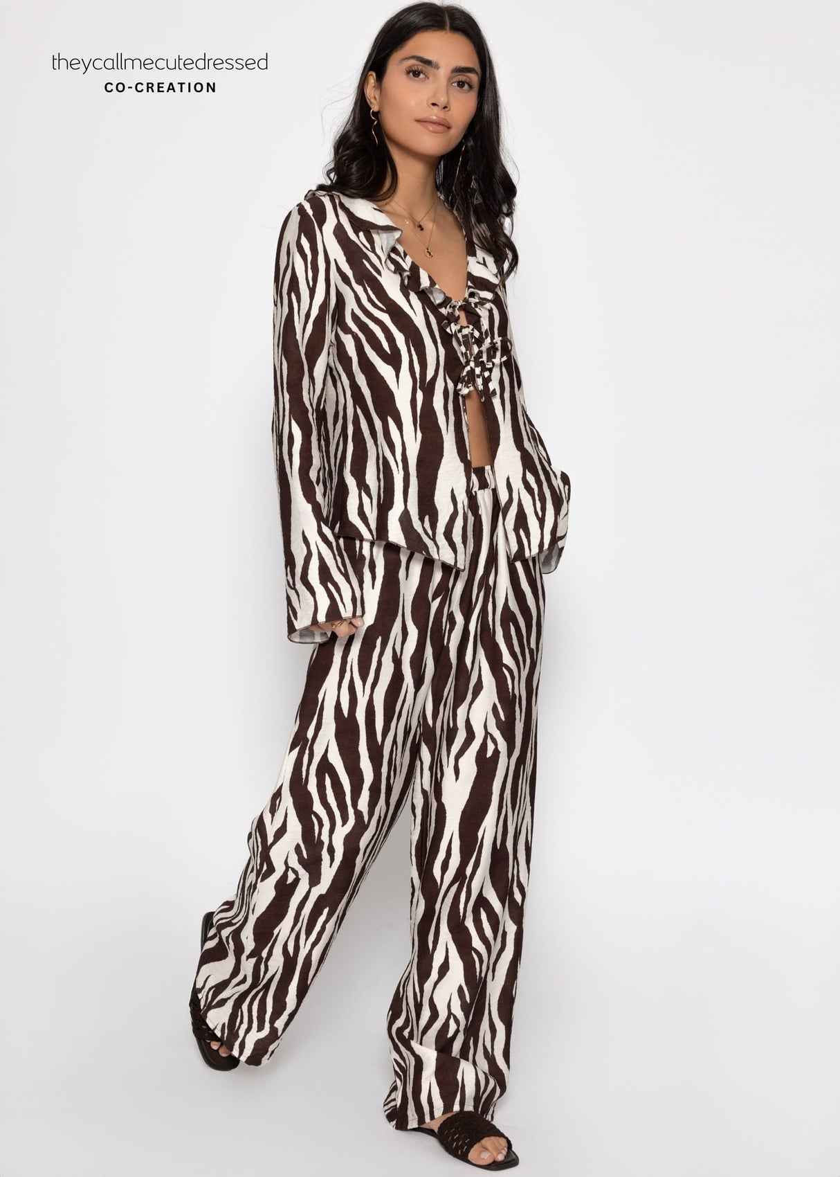 Viscose trousers with zebra print - brown