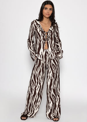 Hose in Viskose mit Zebra-Print - braun