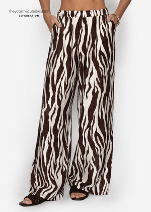 Hose in Viskose mit Zebra-Print - braun