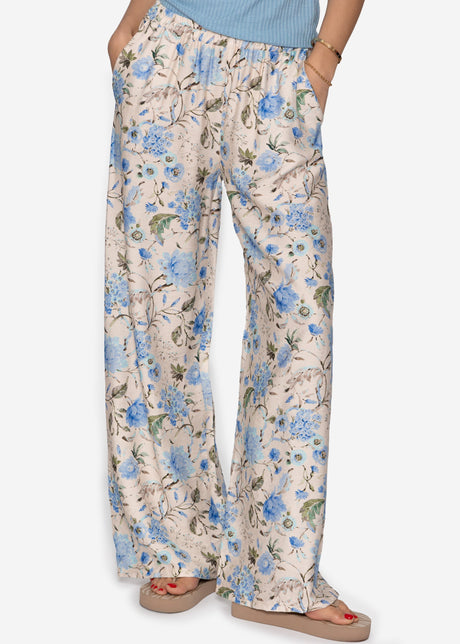 Pants with floral print - beige-blue by SASSYCLASSY