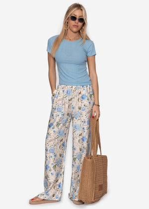 Pants with floral print - beige-blue