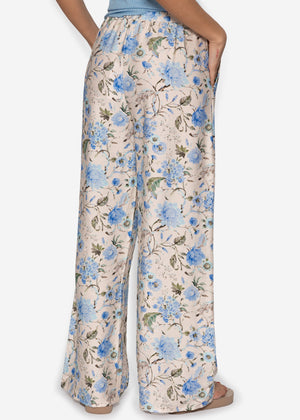 Pants with floral print - beige-blue