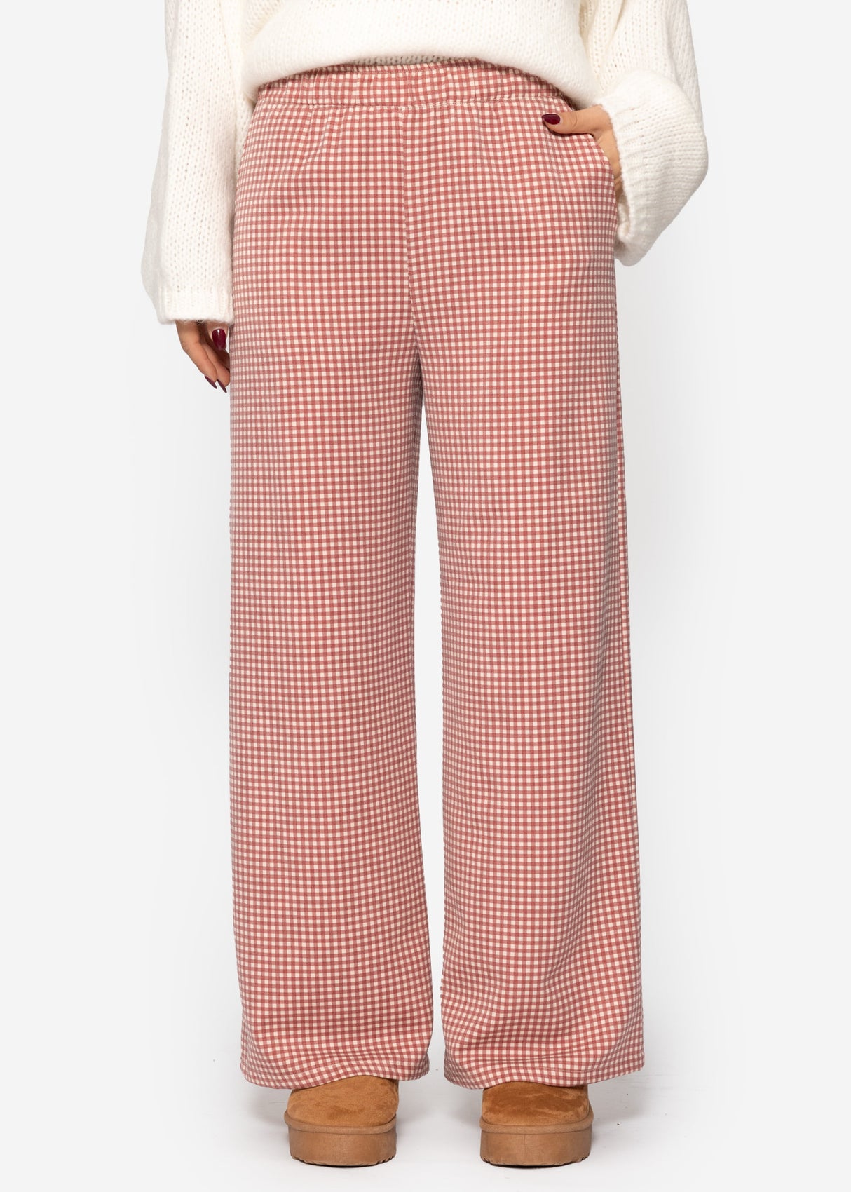 Pants with Vichy print - red