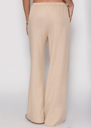 Pants with a wide leg and rüsch details - beige