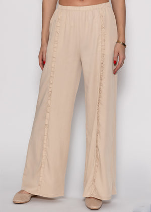 Pants with a wide leg and rüsch details - beige