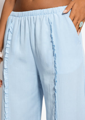 Pants with a wide leg and rüsch details - light blue