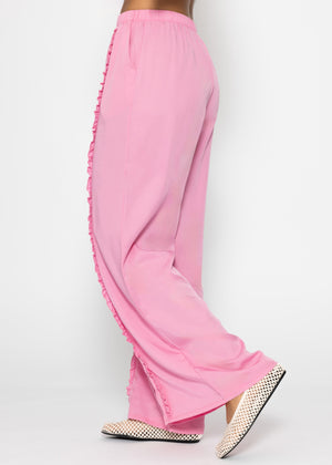 Pants with a wide leg and rüsch details - pink