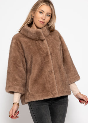 Jacke aus Kunstfell mit 7/8 Ärmeln - beige