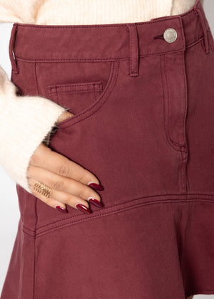 Jeans Rock mit Volant - burgundy