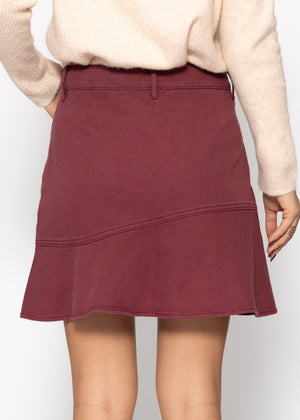 Jeans Rock mit Volant - burgundy