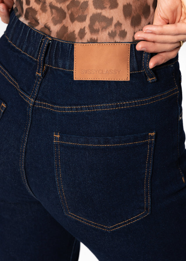 Jeans with elasticated waistband - dark blue