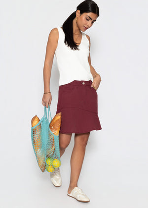 Jeans Rock mit Volant - burgundy