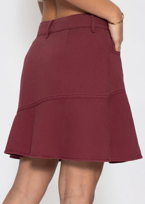 Jeans Rock mit Volant - burgundy