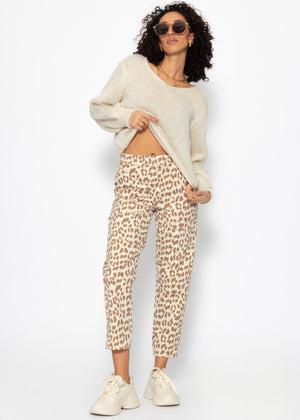 Jersey chinos in leo print - off-white