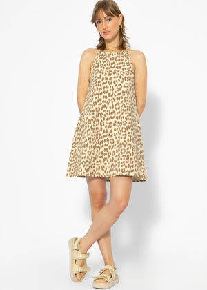 Jersey Kleid mit Leo-Print - beige