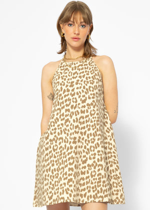 Jersey Kleid mit Leo-Print - beige