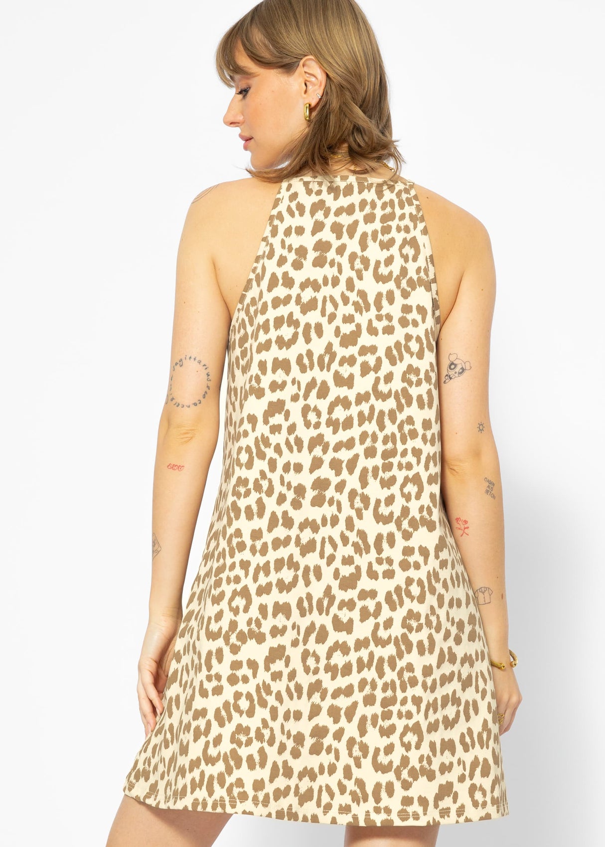 Jersey Kleid mit Leo-Print - beige