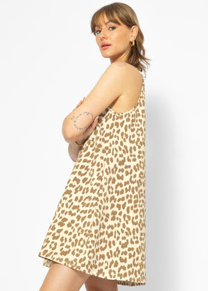 Jersey Kleid mit Leo-Print - beige