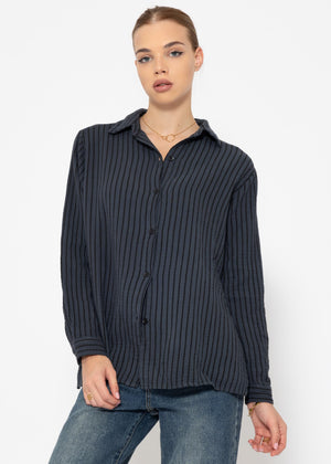 Classic-cut blouse in muslin with stripes - anthracite
