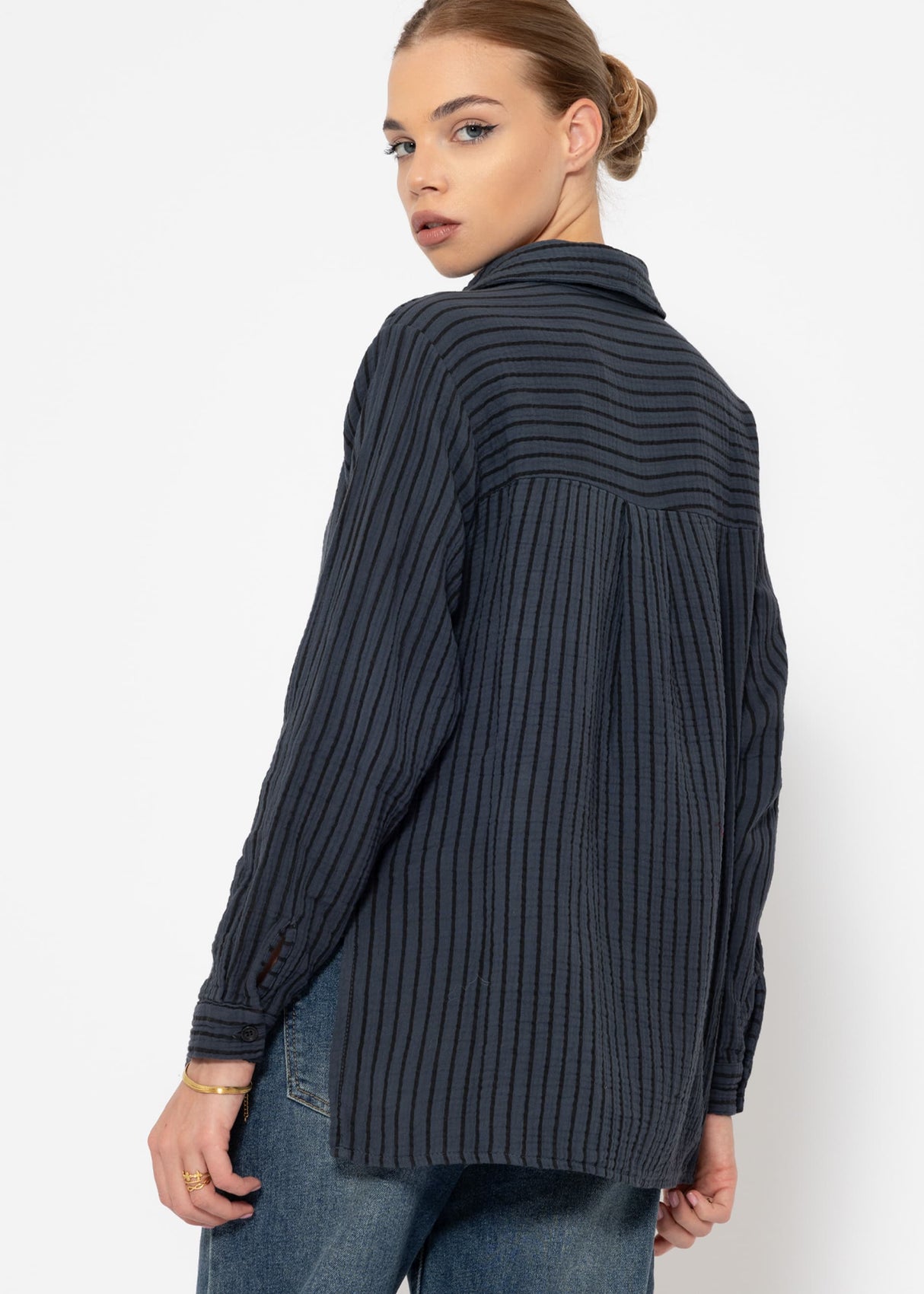 Classic-cut blouse in muslin with stripes - anthracite