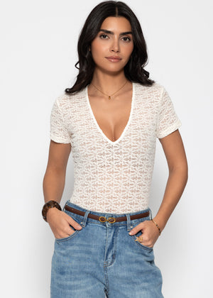 Kurzarm Body aus floraler Spitze - offwhite