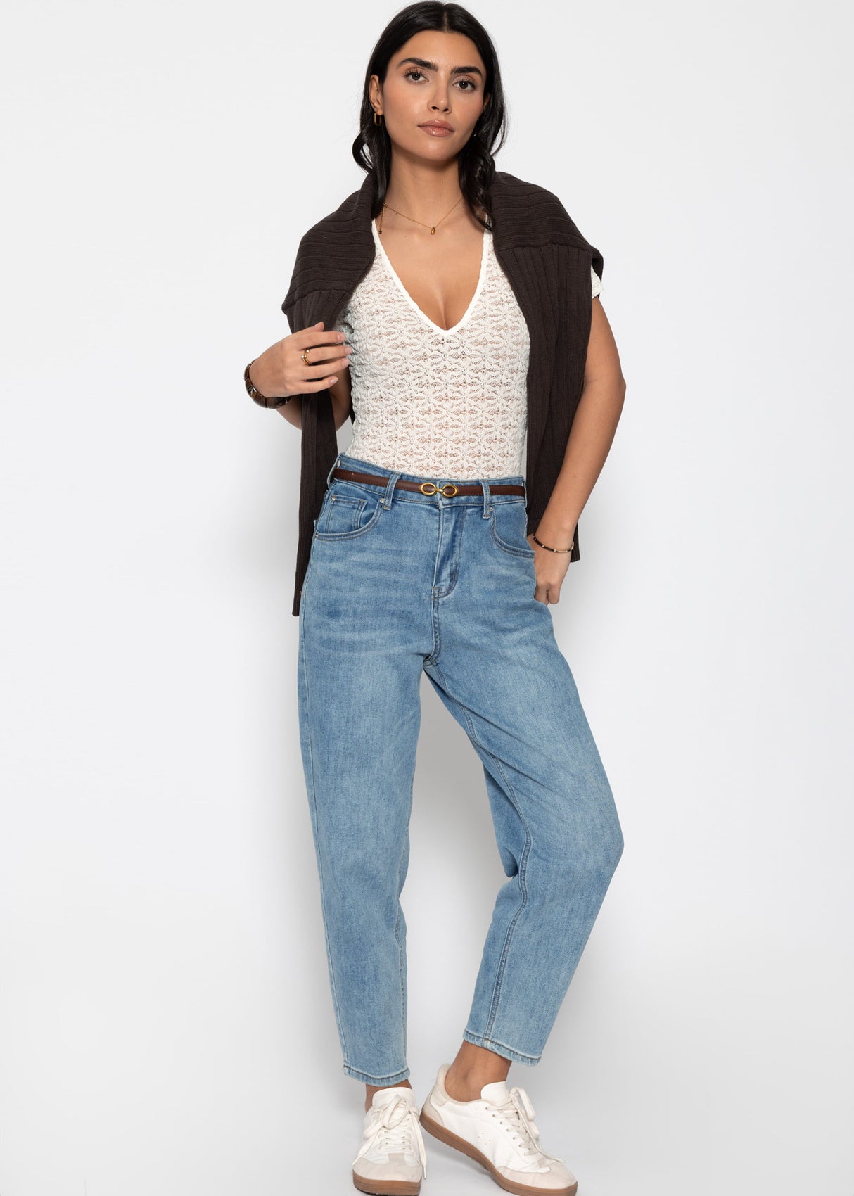 Kurzarm Body aus floraler Spitze - offwhite